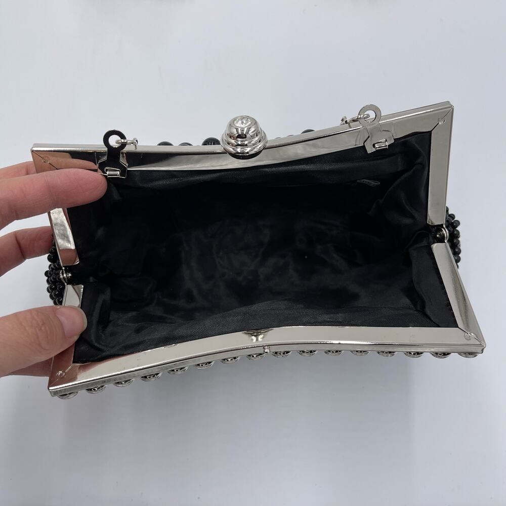 Retro Black Floral Embellished Large Beading Evening Clutch - Picture 4 of 5